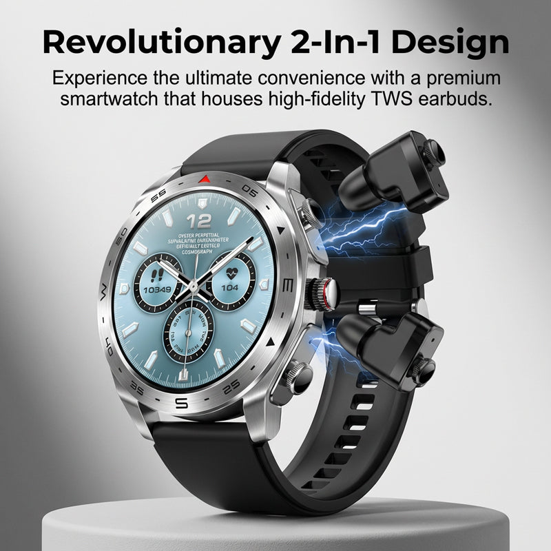 2-in-1 Smartwatch with Built-in TWS Earbuds